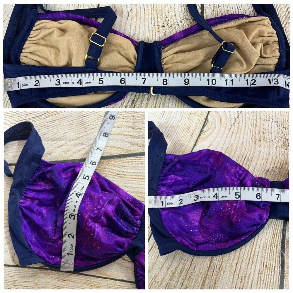 Vtg 90s Jantzen 3pc Swim Set Wrap‎ Skirt 10 Purple Galaxy High Waist Bikini USA